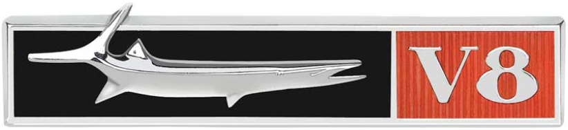 Fender Emblem with Fish - "V8" - RH - 68 Barracuda