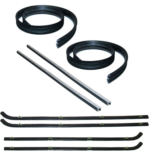 [U-KG1005-8] Door Weatherstrip Seal Kit (Glass Runs, Beltlines w/ Black Bead, Divison Bars) - 64-66 Chevy GMC C/K Pickup