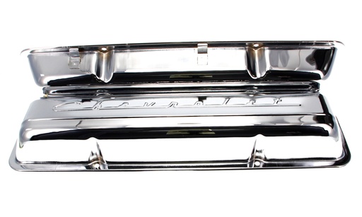 [W-540] Valve Covers - Chrome - Pair - 67 Camaro Chevelle Chevy II Impala Chevy Truck; 59-67 Corvette