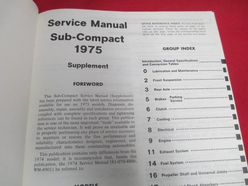 1975 75 Service Manual Colt Supplement