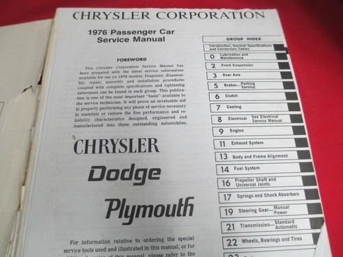 1976 76 Chassis Body Service Manual Plymouth Dodge Chrysler