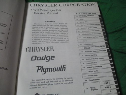 1978 78 Chrysler Plymouth Dodge Electrical Service Manual