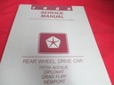 1986 Service Manual Rear Wheel Drive Car Fifth Avenue Diplomat Gran Fury Newport