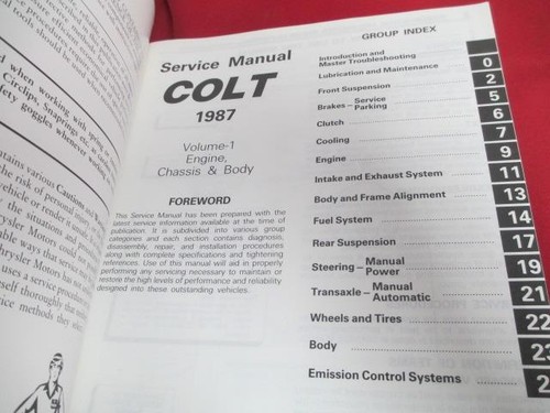 1987 87 Service Manual Colt Volume 1 & 2 Engine Chassis Electrical