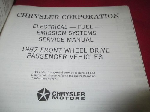1987 87 Service Manual Front Wheel Drive Car Electrical Fuel & Emissions