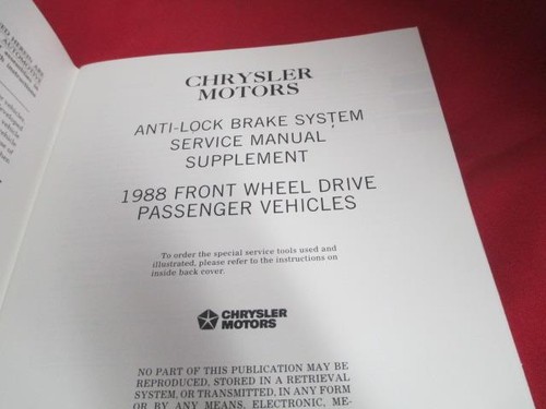 1988 Service Manual Anti-Lock Brake System Bosch ABS-3 C Body New Yorker Dynasty