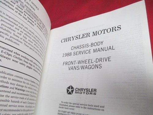 1988 Service Manual Chassis Body Front Wheel Drive Van Wagon Ram Van Caravan