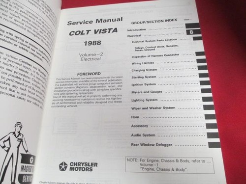 1988 Service Manual Colt Vista Volume 1 & 2 Engine Chassis Body Electrical