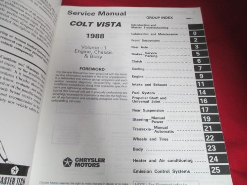 1988 Service Manual Colt Vista Volume 1 Engine Chassis Body