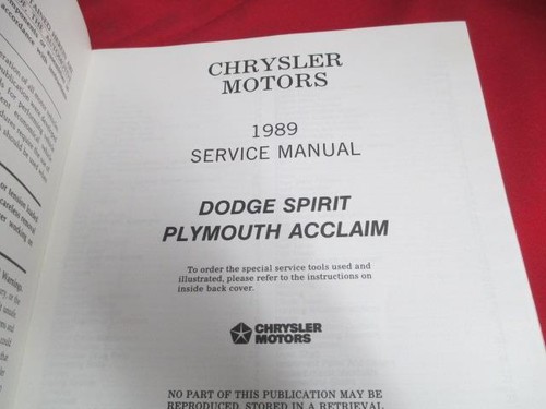 1989 Spirit Acclaim Service Manual Front Wheel Drive Car