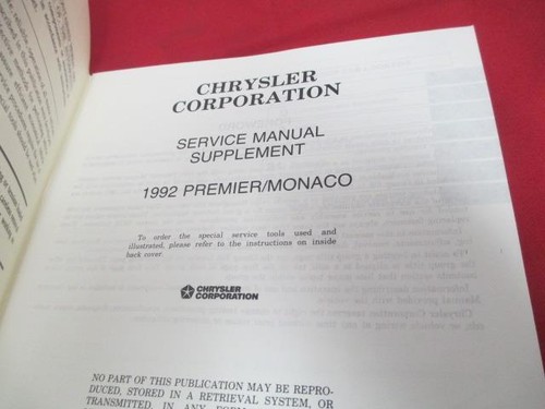 1992 Premier Monaco Service Manual Supplement