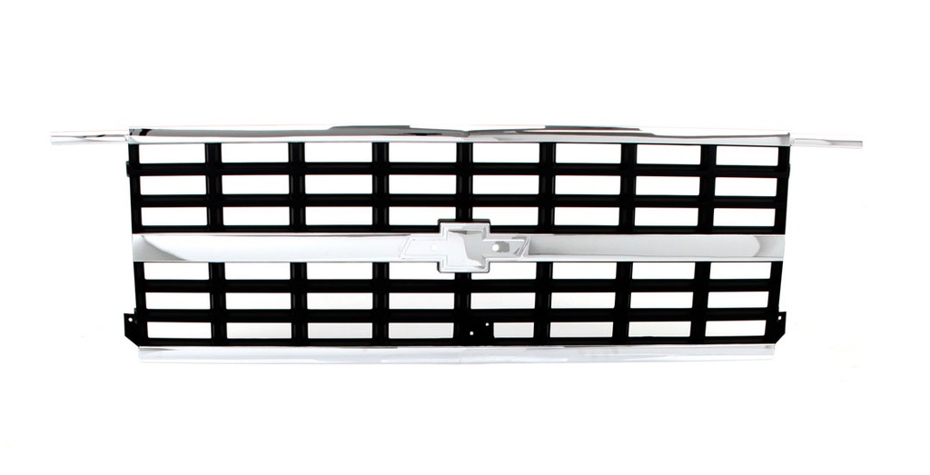 Premium Grille - OE Style with Emblem Mount - Chrome Dark Gray Dual Headlights - 89-91 Chevy Blazer Suburban