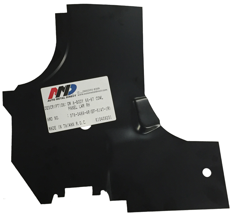 Cowl Side Hinge Panel Lower Reinforcement - RH - 64-67 Chevelle El Camino A-Body