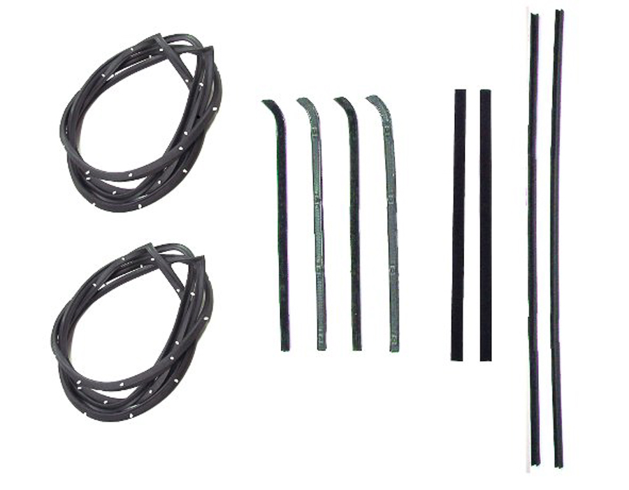 Front Door Seal Kit - 10pcs - Channels/Div Bars/Felts/Door Seals - 55-59 Chevy GMC Pickup Suburban ('55 2nd Series)