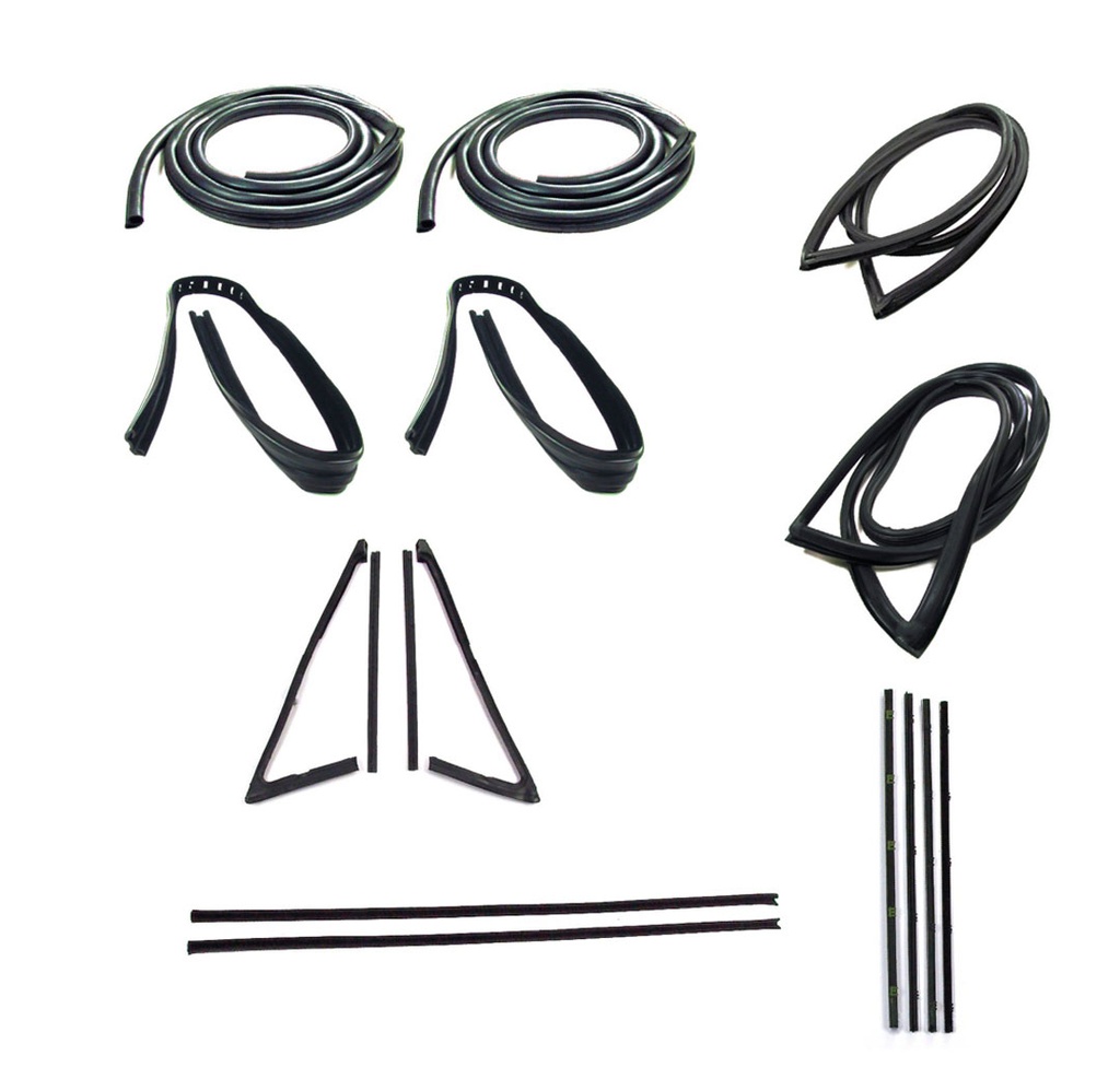 Weatherstrip Kit, Full, w/ Reveal Trim Groove, w/ Large Rear Window, w/ Chrome Beltline - 71-72 Chevy / GMC C/K Pickup (12 pcs)