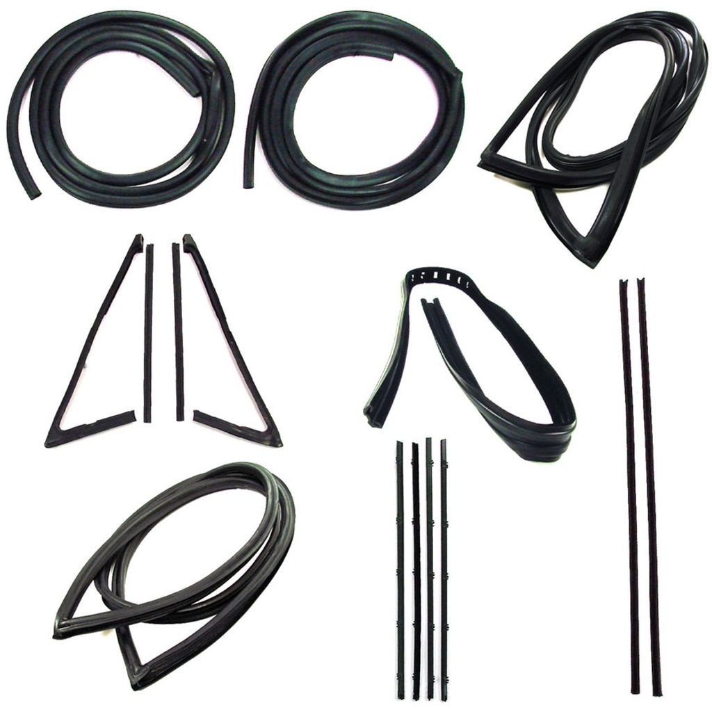 Weatherstrip Kit, Full, w/ Reveal Trim Groove, w/ Large Rear Window, w/ Black Beltline - 71-72 Chevy / GMC C/K Pickup (16 pcs)