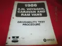 1986 2.2L Voyager Caravan Ram Vans Driveability Test Procedure Manual