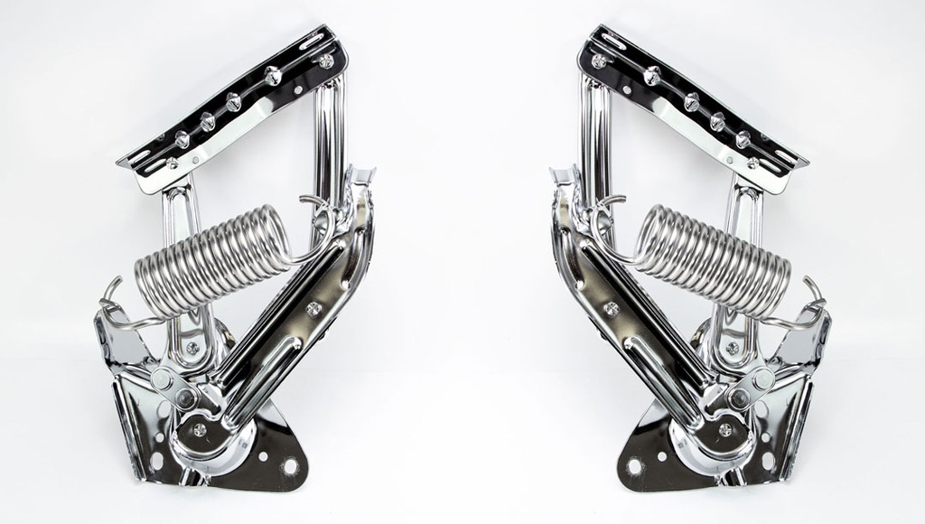 Chrome Hood Hinges w/ Stainless Springs - LH/RH Pair - 67-72 Chevy GMC Truck Suburban; 69-72 Blazer; 70-72 Jimmy