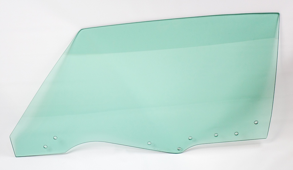 Door Glass with 8 Holes - Green Tint - LH - 70-72 GM A-Body Coupe and Convertible 70-72 Grand Prix