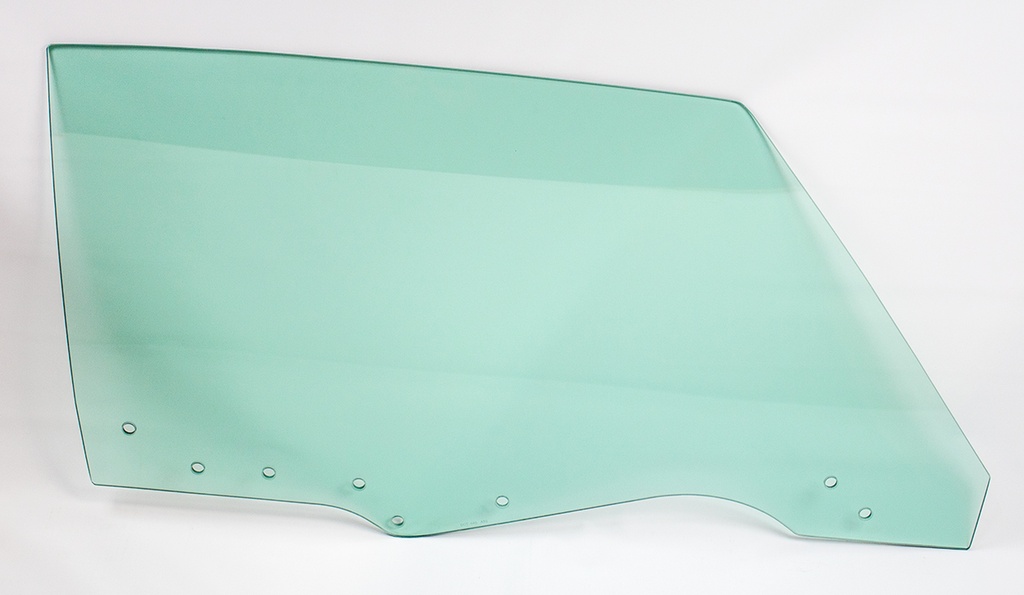 Door Glass w/ 8 Holes - Green Tint - RH - 70-72 GM A-Body Coupe & Convertible; 70-72 Grand Prix