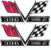 Fender Emblems - 396 Turbo-Jet Flag - 65-67 Camaro Chevelle El Camino Impala (Sold as a Pair)