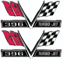 Fender Emblems - 396 Turbo-Jet Flag - 65-67 Camaro Chevelle El Camino Impala (Sold as a Pair)