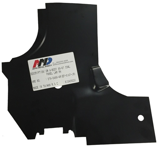 [376-3466-4R] Cowl Side Hinge Panel Lower Reinforcement - RH - 64-67 Chevelle El Camino A-Body