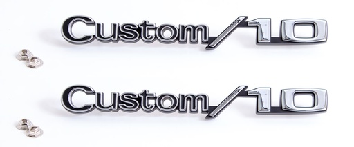 [999-4069-21] Front Fender Emblems - "Custom 10" - LH/RH Pair - 69-72 Chevy Truck Suburban Blazer