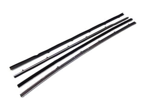 [U-KG2132] Front Door Beltline Window Felts w/ Chrome Bead - 4pcs Inner & Outer (For Vent Window Delete) - 67-72 Chevy GMC C/K Pickup Blazer Jimmy Suburban