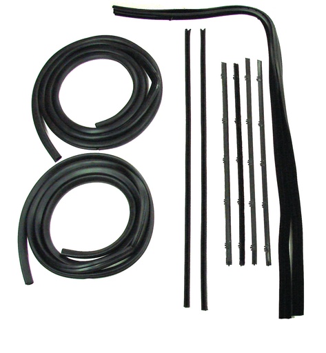 [X580-4067-1S] Front Door Seal Kit - 10pcs - Channels/Div Bars/Felts/Door Seals - 67-72 Chevy GMC C/K Pickup (w/ Black Bead Felts)