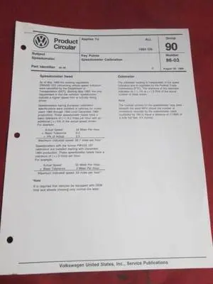[2607-545-nos#v] 1984 84 On Volkswagen Speedometer Calibration Product Circular
