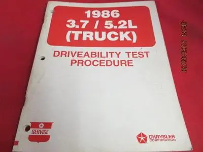 [9746-527-nos#] 1986 3.7L 5.2L Truck Driveability Test Procedure Manual