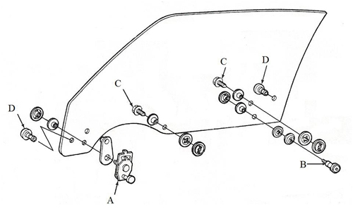 [W-033] Door Glass Roller Kit with Hardware - Mounts LH & RH Door Glass - 70-81 Camaro Firebird