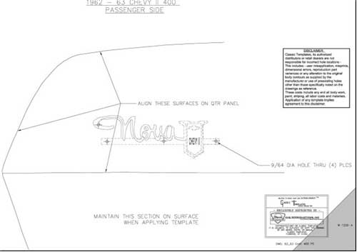 [W-1220] Quarter Panel Emblem Template Kit - For "Nova 400" Emblem - 62-63 Chevy II Nova