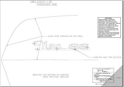 [W-1221] Quarter Panel Emblem Template Kit - For "Nova SS" Emblem - 63 Chevy II Nova