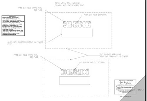 [W-1242] Fender Emblem Template Kit - For "350" Emblem - 70 Nova